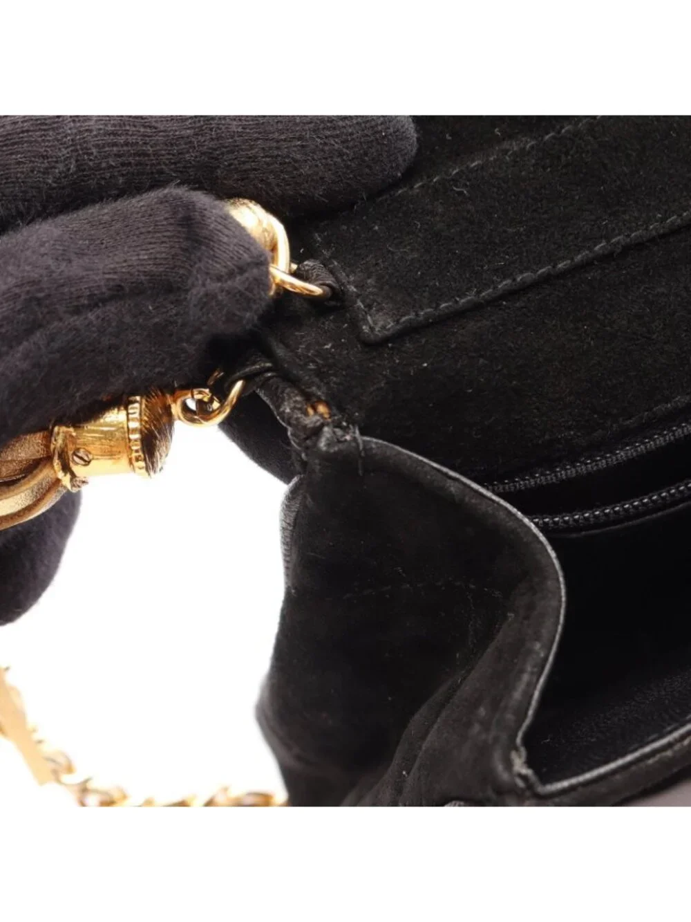 Chanel Shoulder Bag CC Logo Diamond Stitch Black Suede Fringe Mini Chain